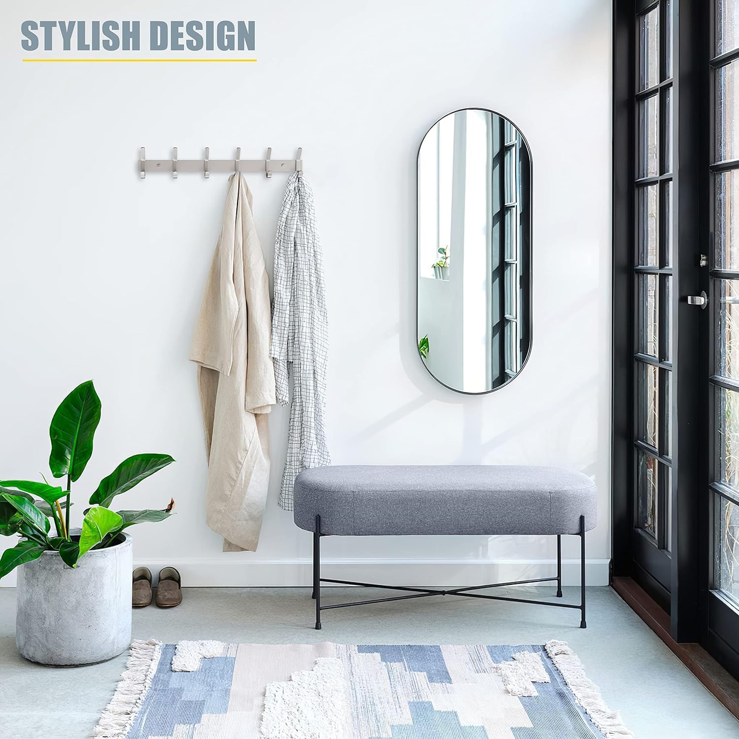 Coat Rack Wall Mount – Brushed Nickel 17 Inch Stainless Steel Hook Rail with 6 Heavy Duty Double Coat Hooks – Wall Mounted Coat Hanger for Entryway, Bathroom, Bedroom, Towel, Hat Organizer - Image 7