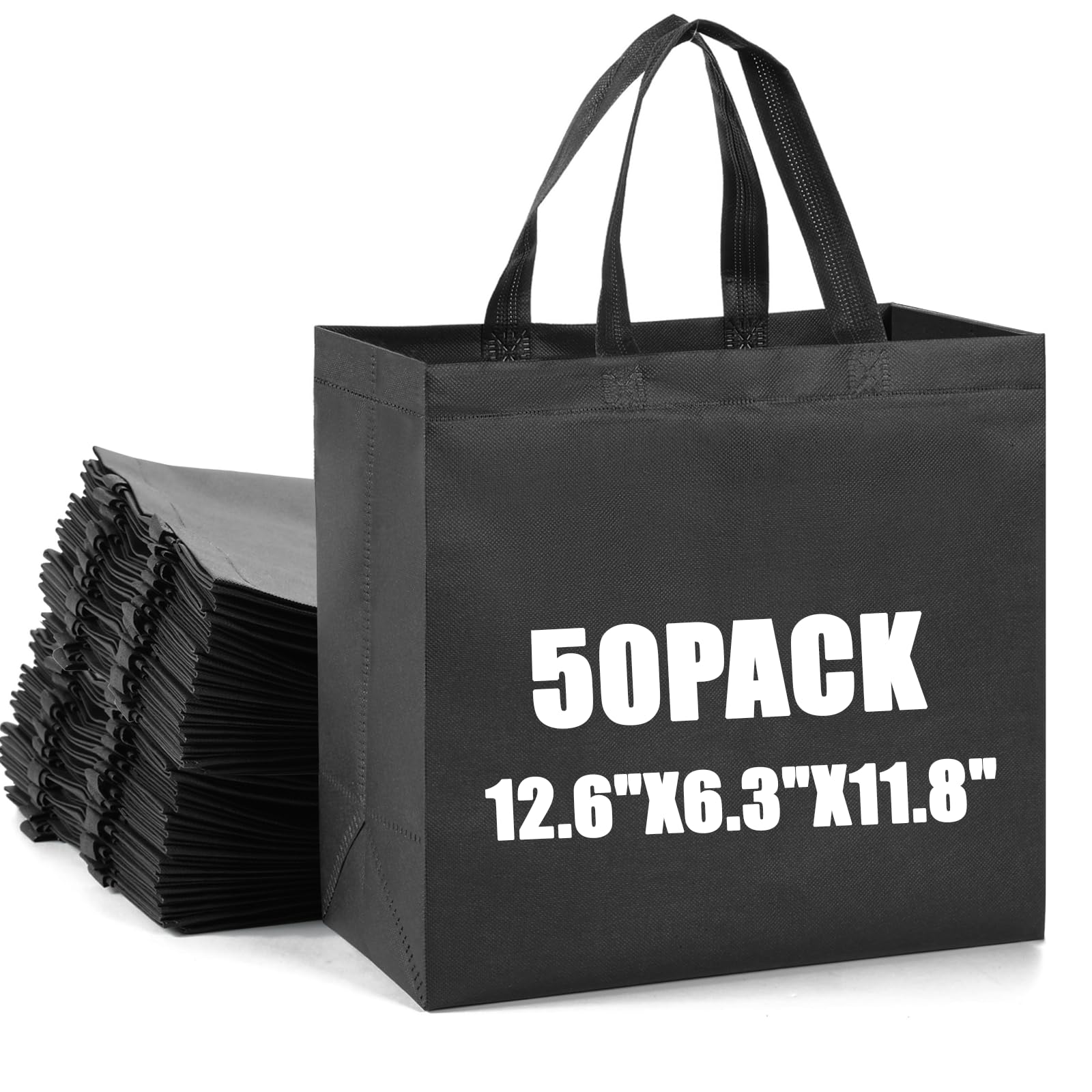50Pcs Reusable Non Woven Shopping Bags Large Foldable Totes Bag with Handles Grocery Handbag Bulk for Boutiques