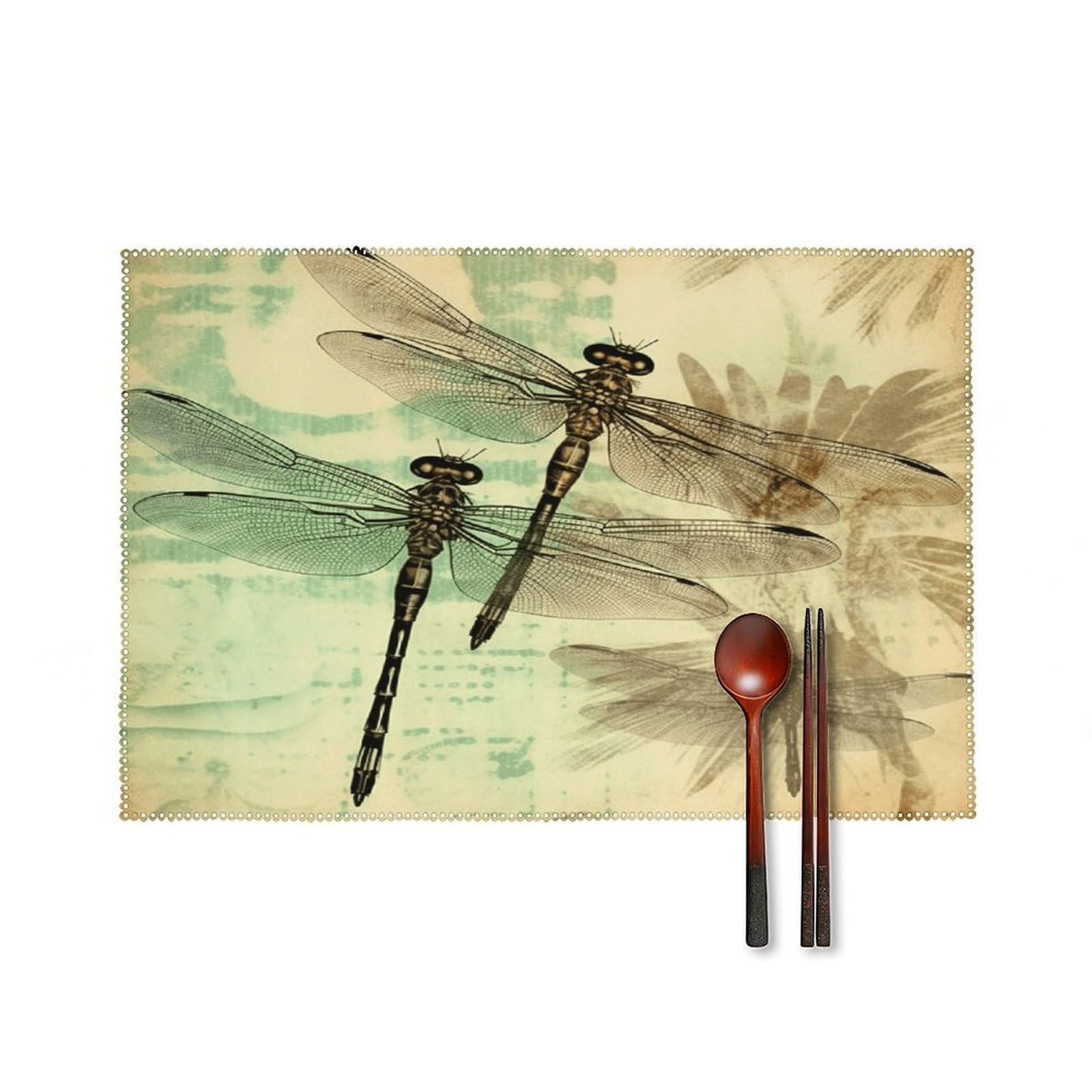 Dragonfly Dragonflies Vintage Placemats Washable Canvas Place Mats Decoration Placemat for Dining Table Easy to Clean Tables Mat Set of 6 for Kitchen Dining Room Coffee Table
