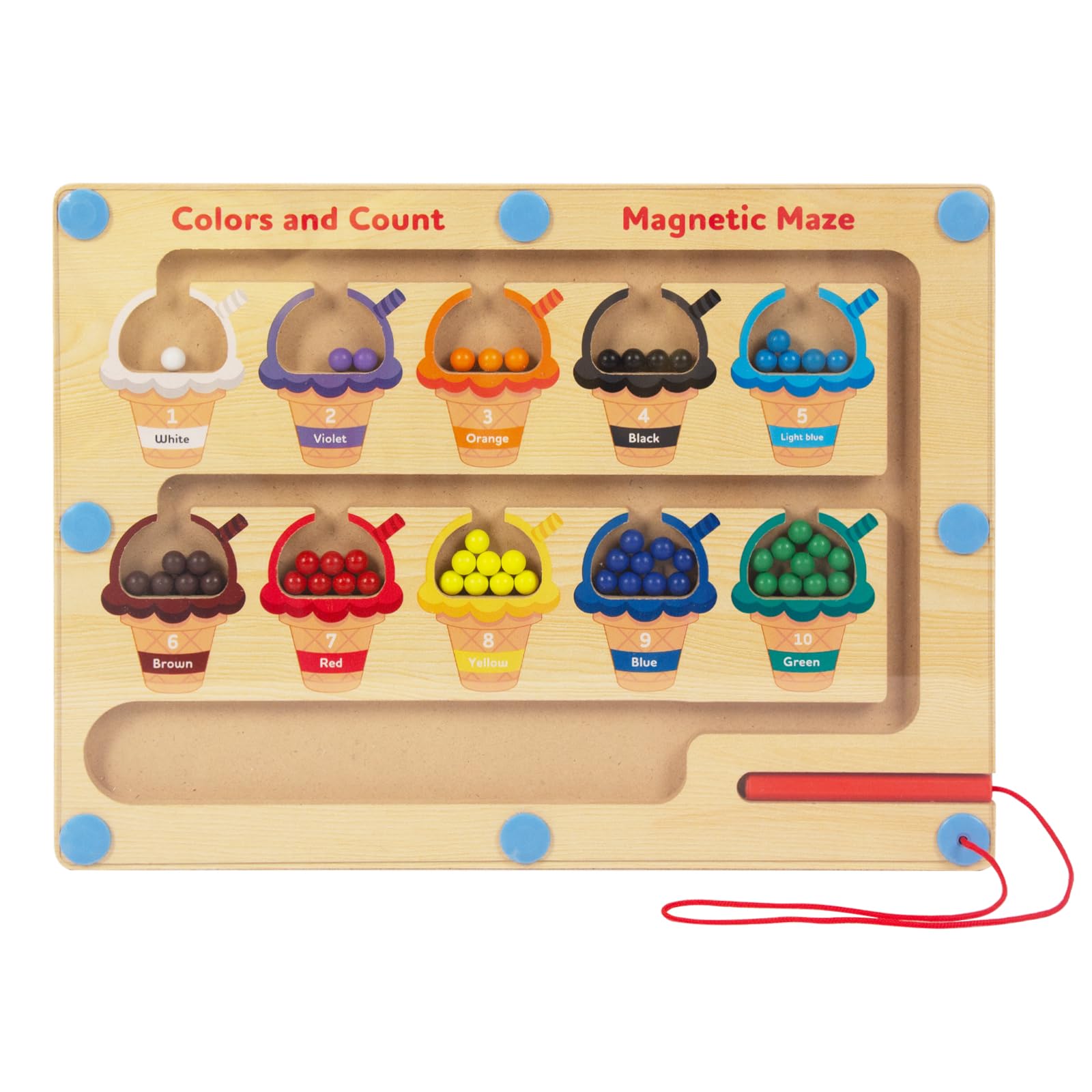 WOODENFUN Magnetic Color Number Maze for Toddlers,Montessori Counting Board