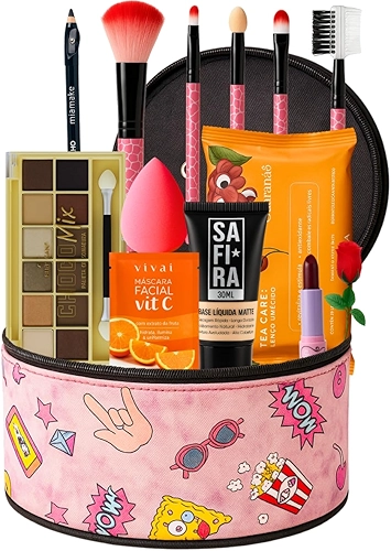 Maleta Bolsa Maquiagem Profissional Completa Kit Make Rosa Paleta Sombras Presente (BRANCA)