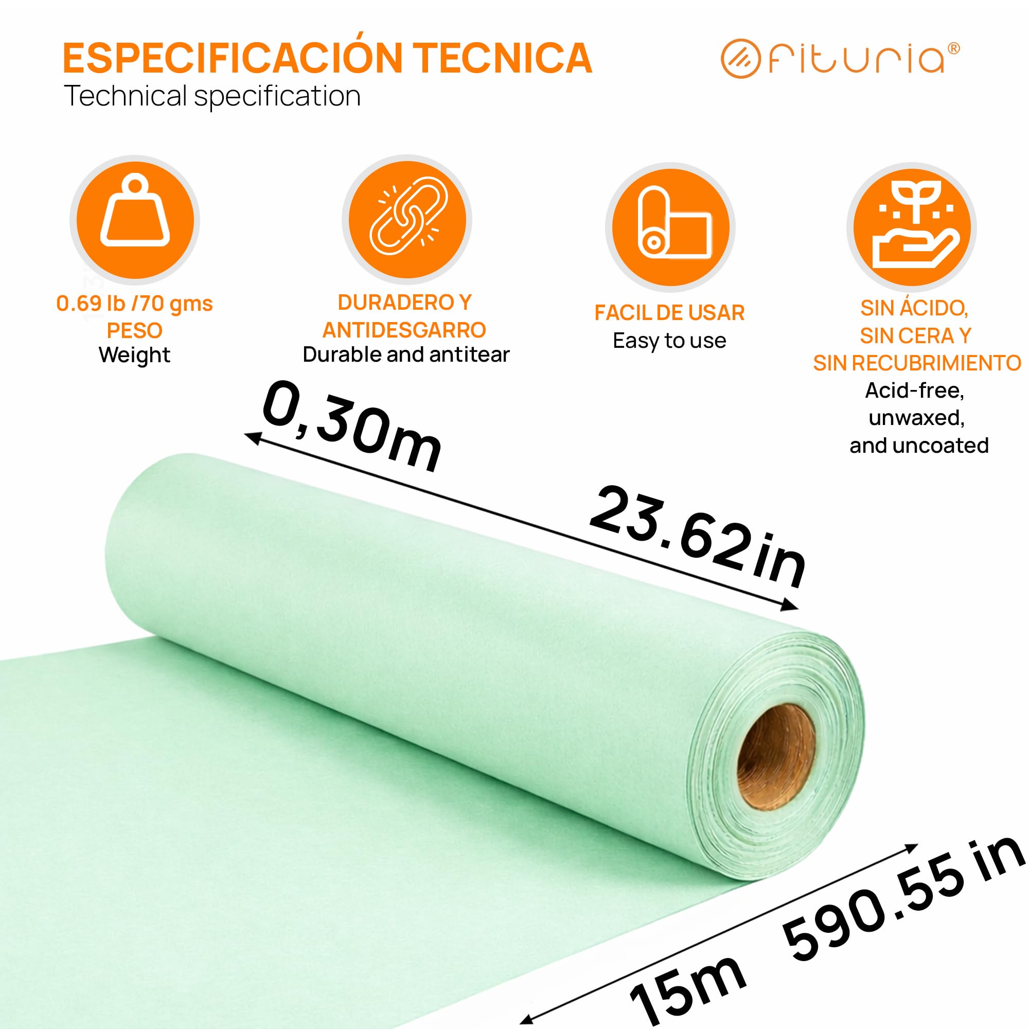 OFITURIA Papier kraft pastelowy zielony - rolka 0,60x15m - 3 rolki - papier do pakowania prezentów i opakowań do paczek, DIY i przeprowadzki; wytrzymały, łatwy do cięcia, idealny do majsterkowania