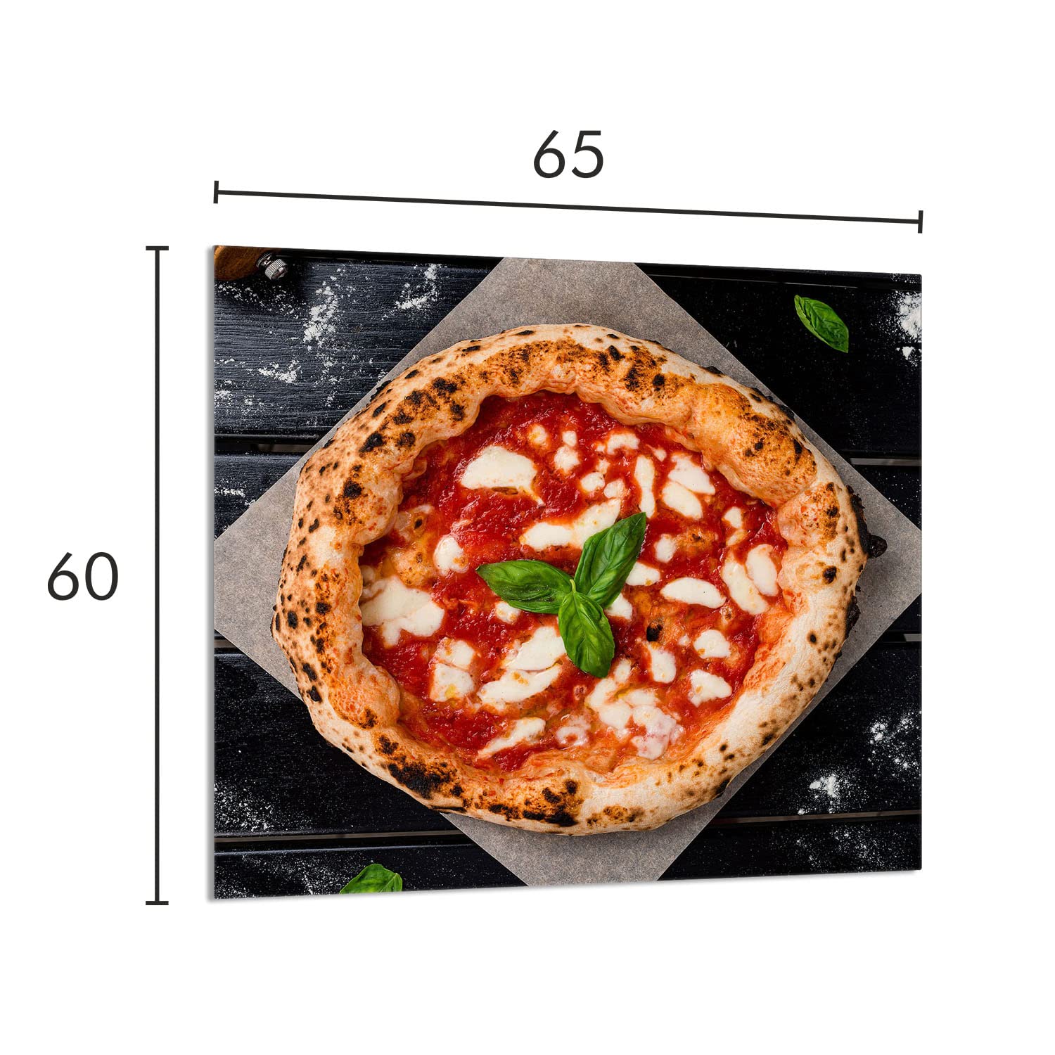 Szklany panel ochronny do kuchni Lacobel, szklana płyta ochronna na kuchenkę, 65x60 cm, szklana deska do krojenia, ochrona przed rozpryskiwaniem, uniwersalna, PIZZA