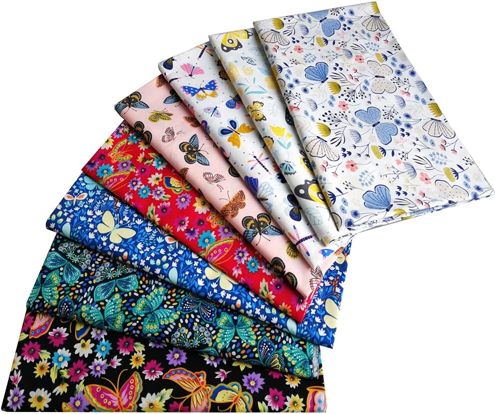 18" x 22" Fat Quarters Cotton Fabric Bundles for Sewing &Quilting, 8 PCS Butterflies Patchwork Fabric Squares