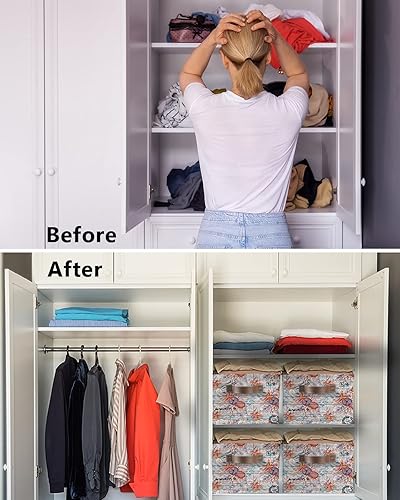 Miniatura 3 de Storage Bins Cubes Waterproof Cloth Storage Basket, Rustic Ocean Starfish Foldable Storage Bags for Shelf Closet Clothes Storage Organizers with