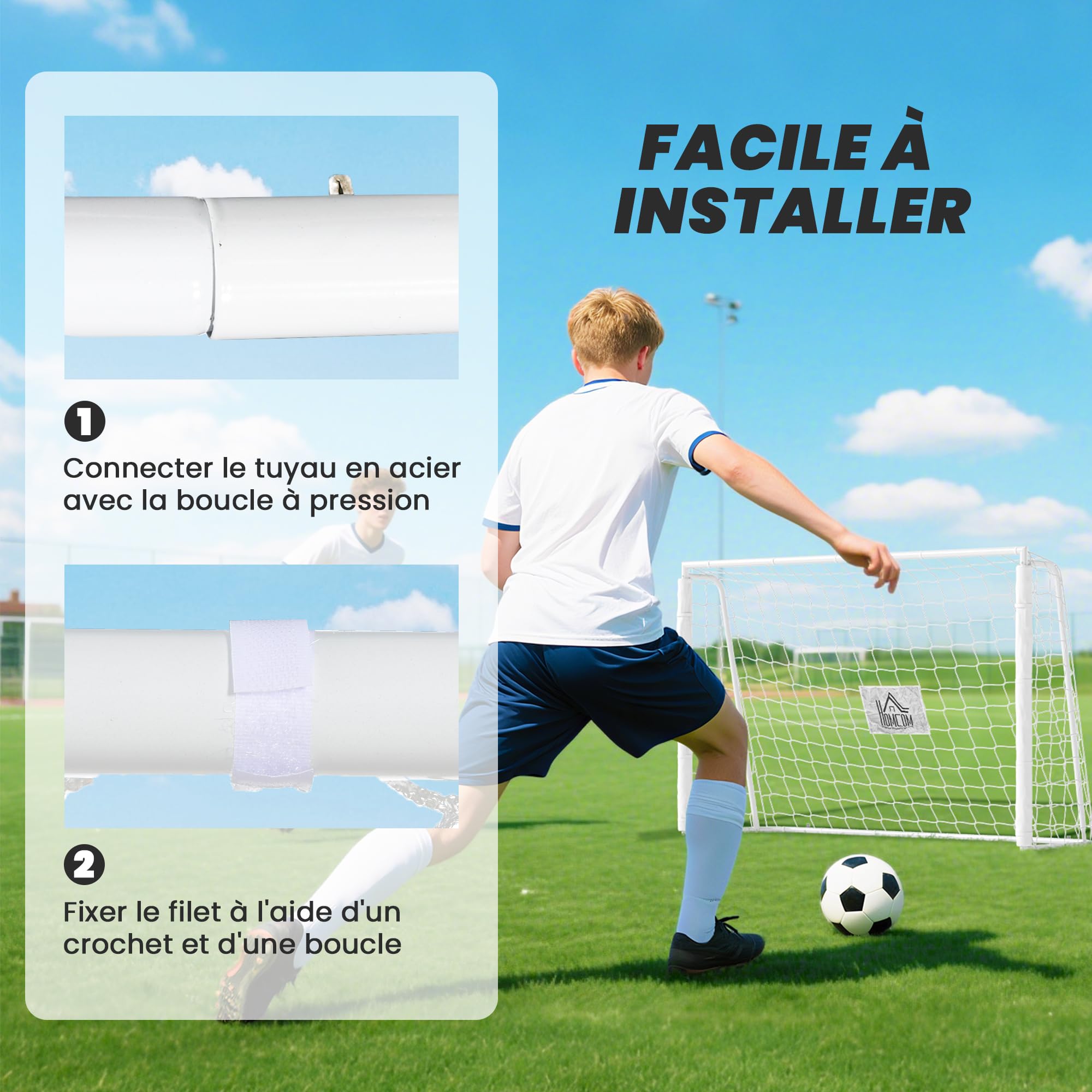 HOMCOM But de Football Cage de Foot d'entraînement 186L x 62l x 123H cm Châssis Métal Filet PE Piquets & Outil Inclus