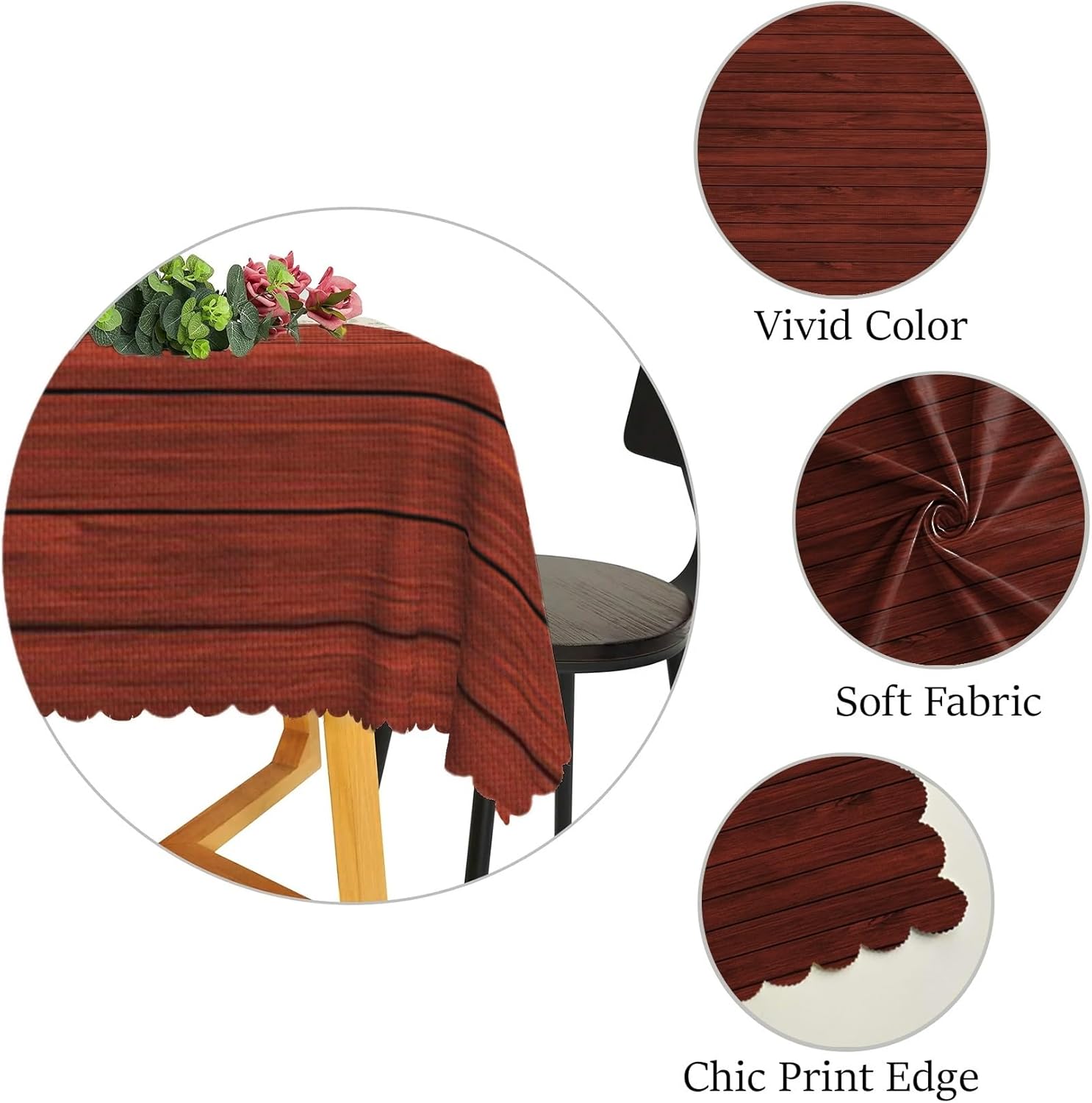 Red Wood Grain Tablecloth Rural Wooden Board Vintage Farmhouse Style Linen Rectangle Table Cloth for Kitchen Dining Room Tabletop Decorative Holiday Banquet Party, 54x108 inch