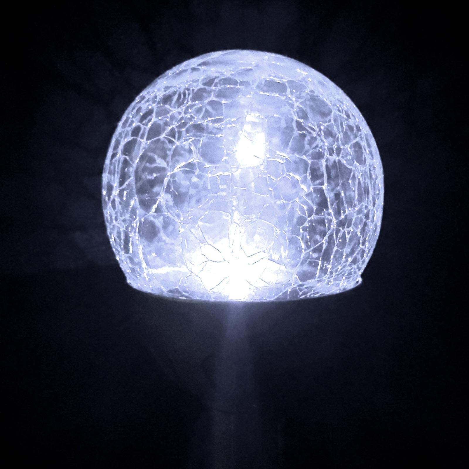 12 lámparas solares LED de acero inoxidable para jardín, bola con luz crackle, lámpara solar decorativa para jardín, lámpara blanca