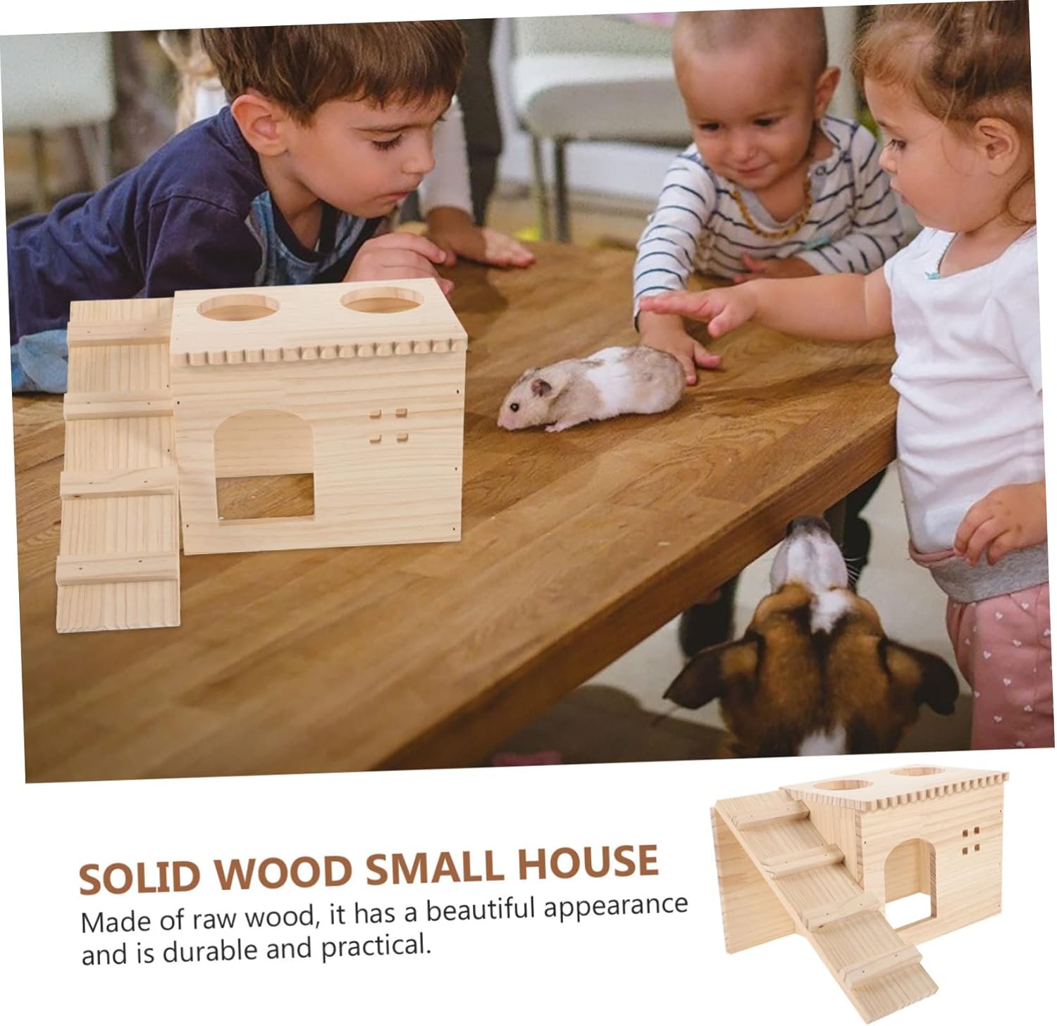 NOLITOY Wood Guinea Pig Hideout Ladder Pet Sleeping House for Hamsters Chinchillas and Animals Safe and Comfortable Hut for Play and Rest