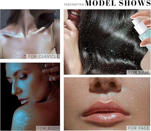 Miniatura 2 de Spray de purpurina corporal, brillo corporal de bronce hidratante, iluminador de brillo de brillo de secado rápido y no pegajoso para brillo facial