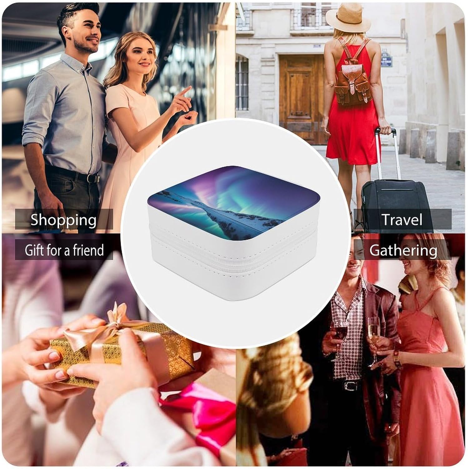 Northern Lights Jewelry Box Portable Travel Jewelry Case Leather Small Jewelry Organizer Mini Display Storage Box Trinket Organizer for Womens Rings Earrings Necklaces Bracelets image 5