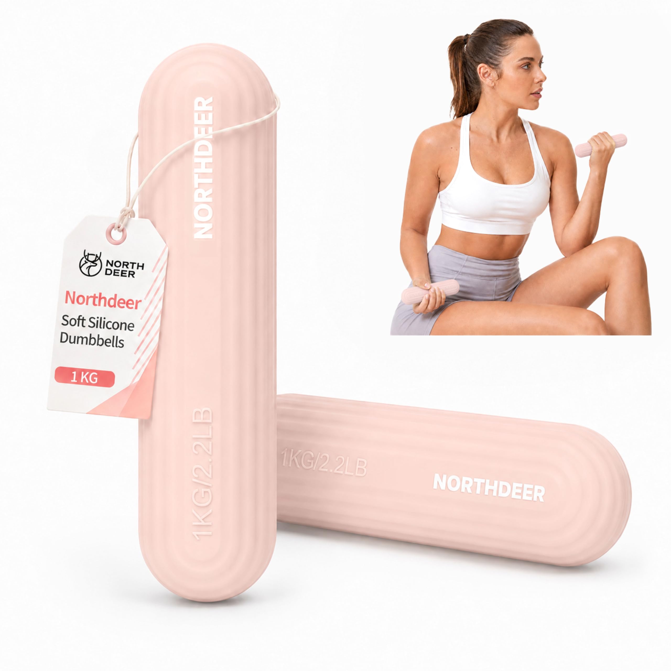 Northdeer Silicone Dumbbells Pair, Non-Slip Grip Home Gym Training, Pink