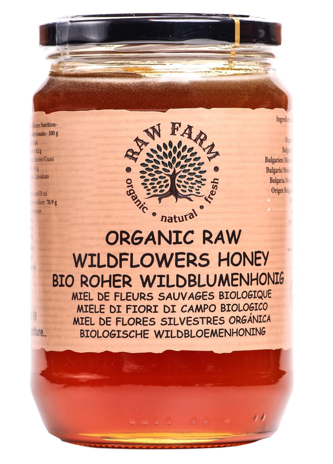 900 g Organic Raw Wildflowers Honey – Single Sourced, Pure and Natural, Directly from the RAW FARM Beekeepers (900, Wildflowers Honey)
