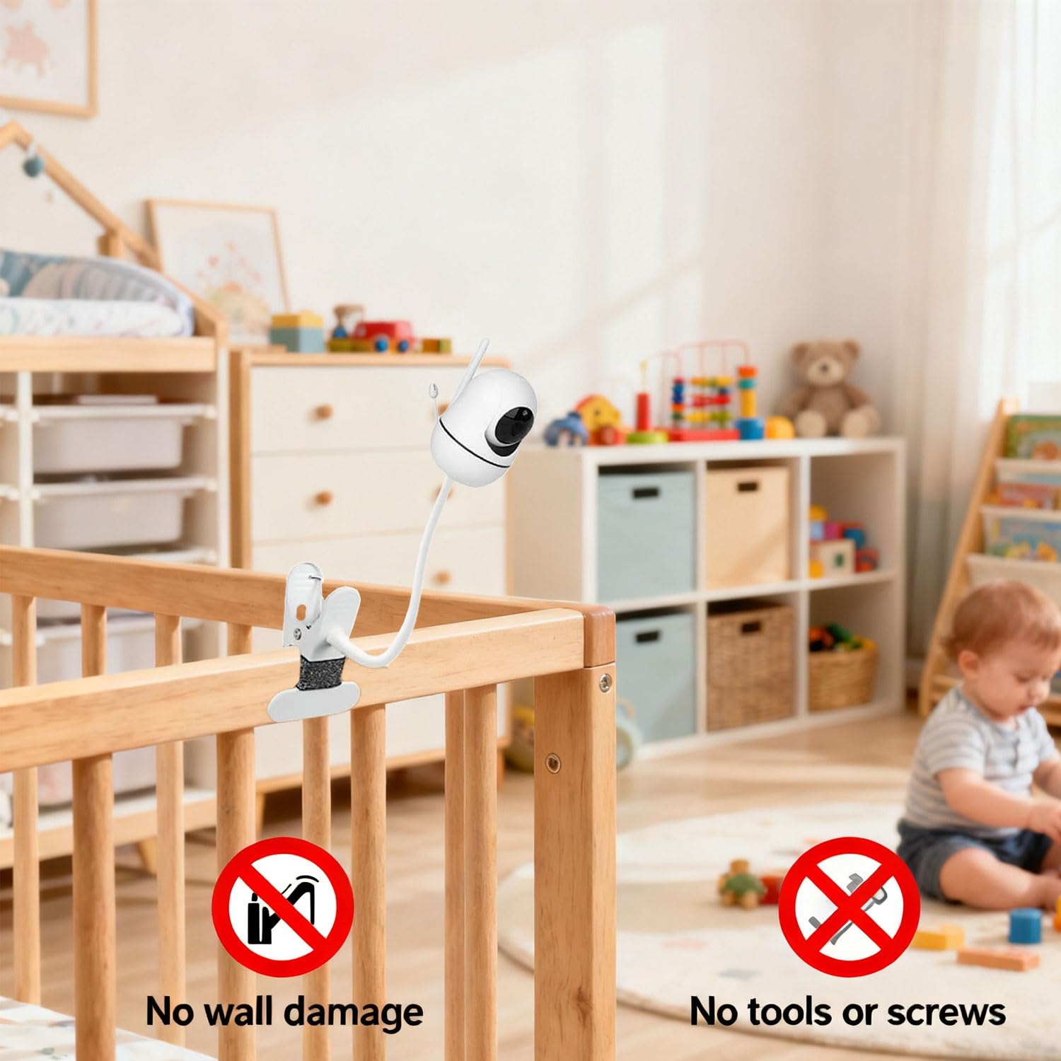Uchwyt do elektronicznej niani Nanit Pro Smart Baby Monitor i Flex Stand Baby Monitor, HelloBaby HB6550/HB65/HB66/HB248/HB6351/HB40/HB6339, ANMEATE SM935E, ramię typu gęsia szyja, elastyczny zacisk