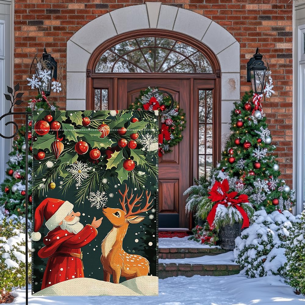 Winter Gnome Garden Flag for Outside Christmas Reindeer Snowflake Welcome Yard Flag 12x18 Inch Double Sided Burlap Holiday Farmhouse Outdoor Flag Home Decoration - Image 5