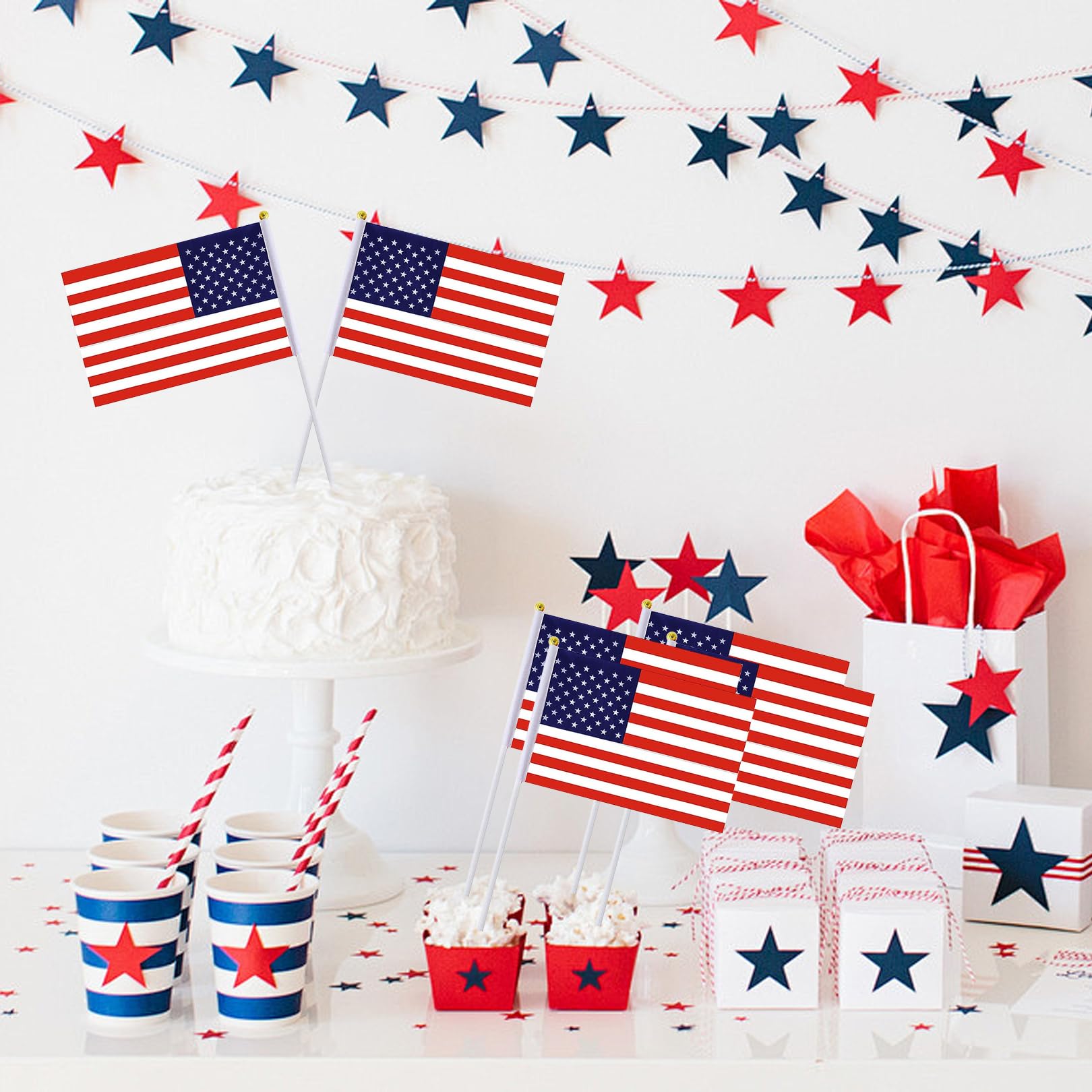 10 sztuk flagi USA, July Independence American Flag ręcznie robiona dekoracja | Amerykańska flaga wisząca, amerykańska mała flaga na stół, amerykańska mała flaga stołowa na imprezę