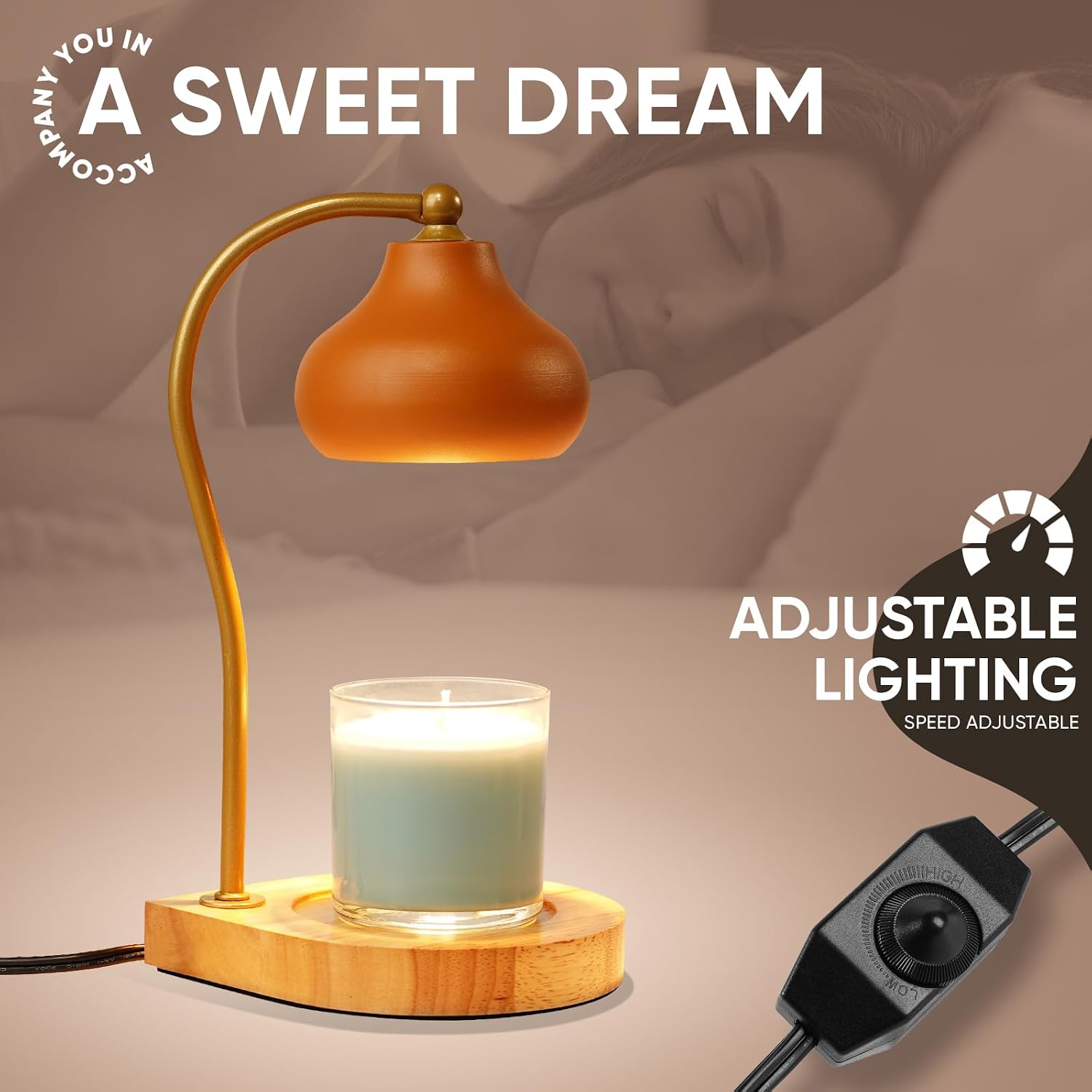 Candle Warmer Lamp,Dimmable Electric Candle Warmer Melter,Compatible with Large Jar Candles,Home Decoration Gifts for Women,Wedding,Birthday(Orange-B)