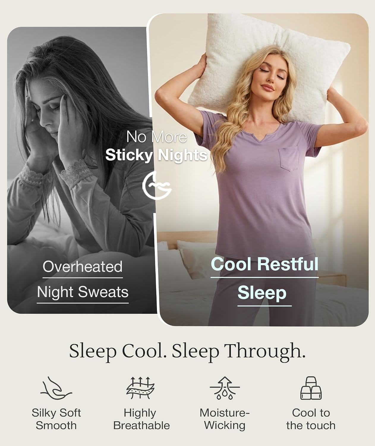 LazyCozy Women's Bamboo Viscose Cooling Pajama Set for Hot Flashes image 5