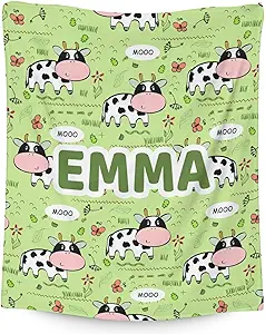 Mercuryelf Custom Cow Throw Blanket - Soft, Fuzzy & Warm - 40x50 Inches Flannel Blankets for Travel, Office - Light Green Cute Throws Gift for Kids