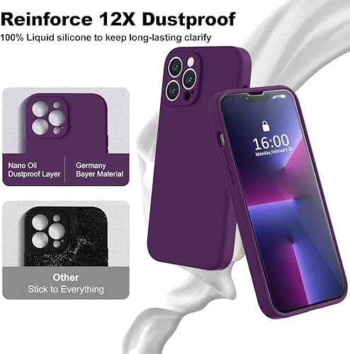 Miniatura 3 de BossKiss Funda compatible con iPhone 13 Pro, funda de silicona líquida de alta calidad tacto aterciopelado 2 protectores de pantalla de vidrio