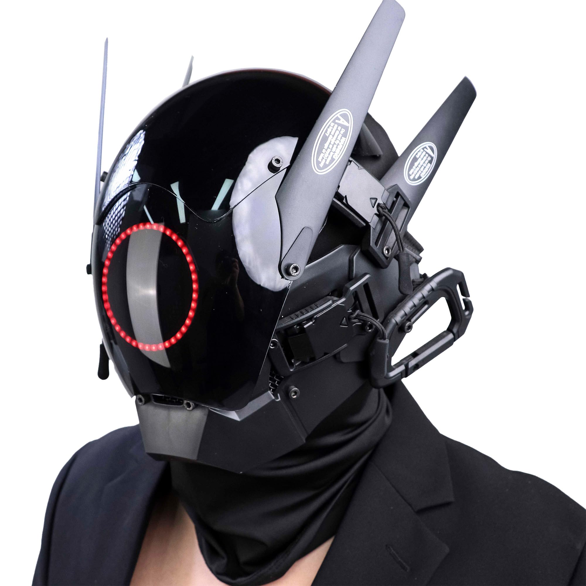 CosTribe Punk Mask Futuristic Helmet for Adults Halloween Cosplay Mask Rave Party Accessories with LED Round Light