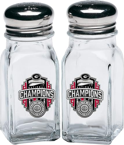Heritage Pewter Georgia Bulldogs - Juego de 2 botellas de sal y pimentero del Campeonato Nacional 2022 Vidrio de peltre hecho por expertos