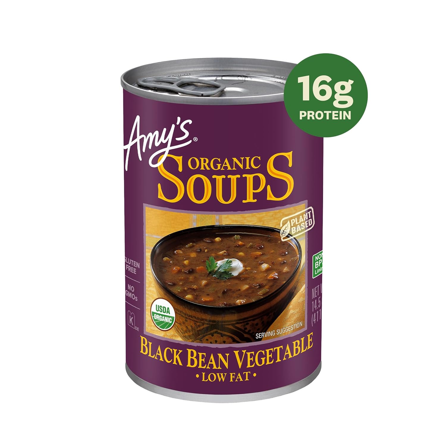 Amy's Soup, Vegan, Gluten Free, Organic Black Bean Vegetable, Low Fat, 14.5 Ounce (Pack of 12)