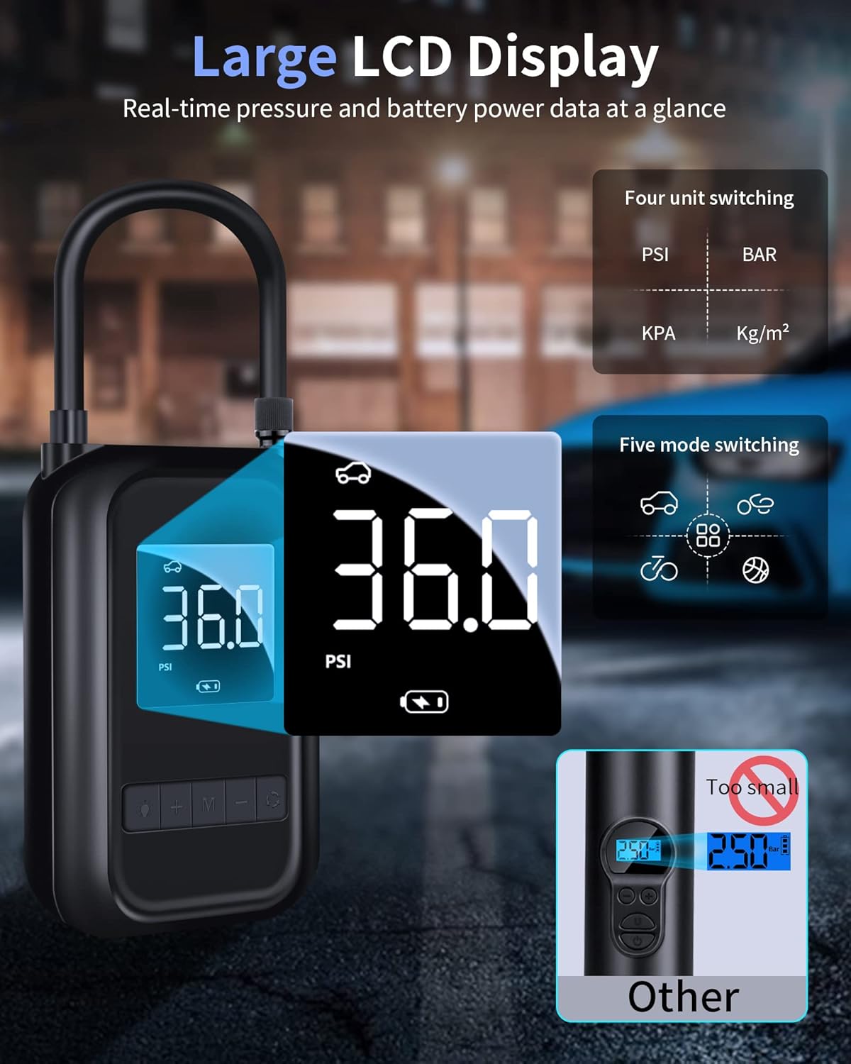 Jansite Electric Air Pump large LCD display