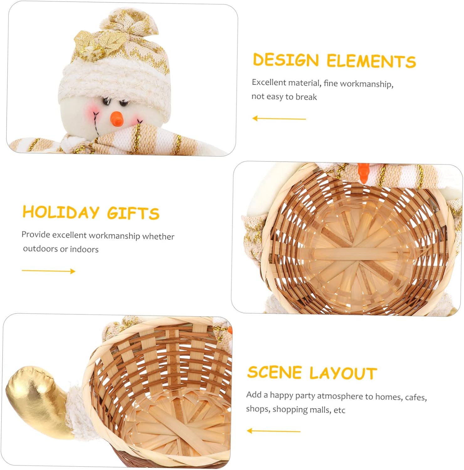 Xmas Snowman Candy Basket Bamboo Desktop Decoration