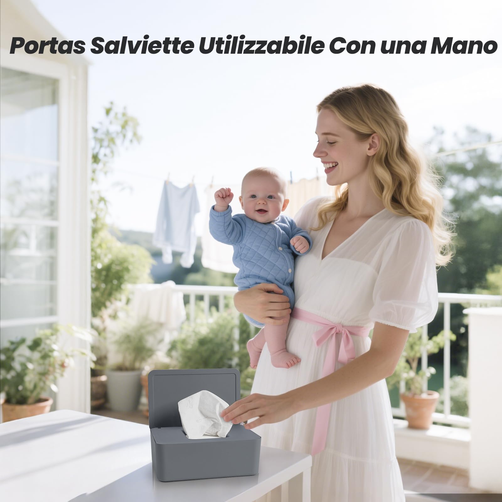 Scatola Porta Salviette Umidificate Dispenser con Coperchio Grigio