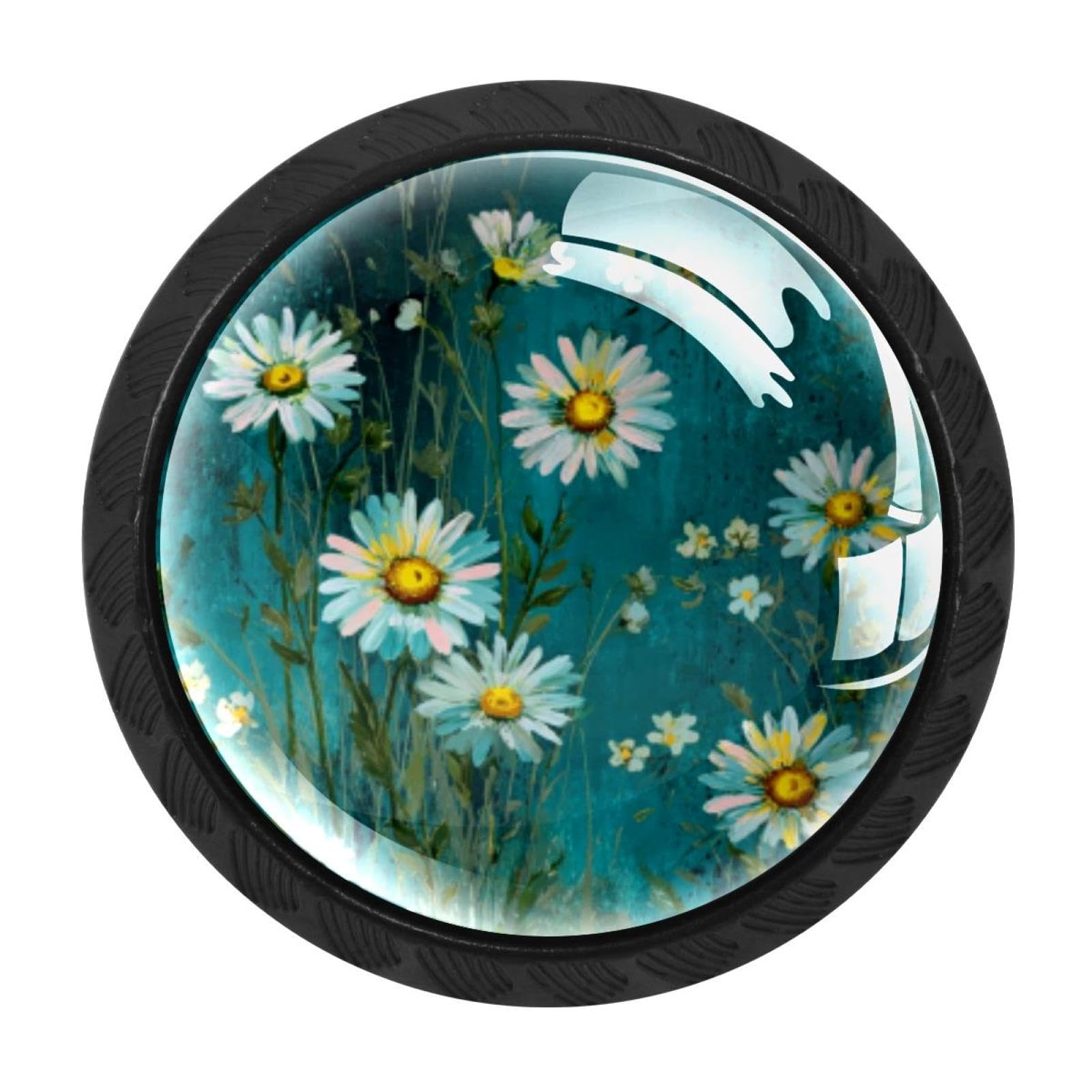 CHENZZZZ 4 Pieces Kitchen Cabinet Drawer Dresser Door Knobs Pulls Handles, Farm Teal Daisy (1)