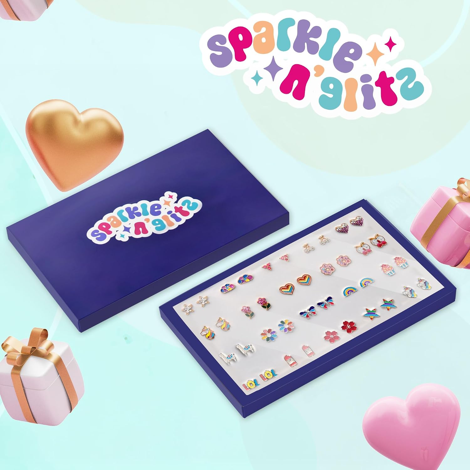 Sparkle N'Glitz 20 PACK STUD EARRING SET | Hypoallergenic Earrings For Girls | Girls Earring Set