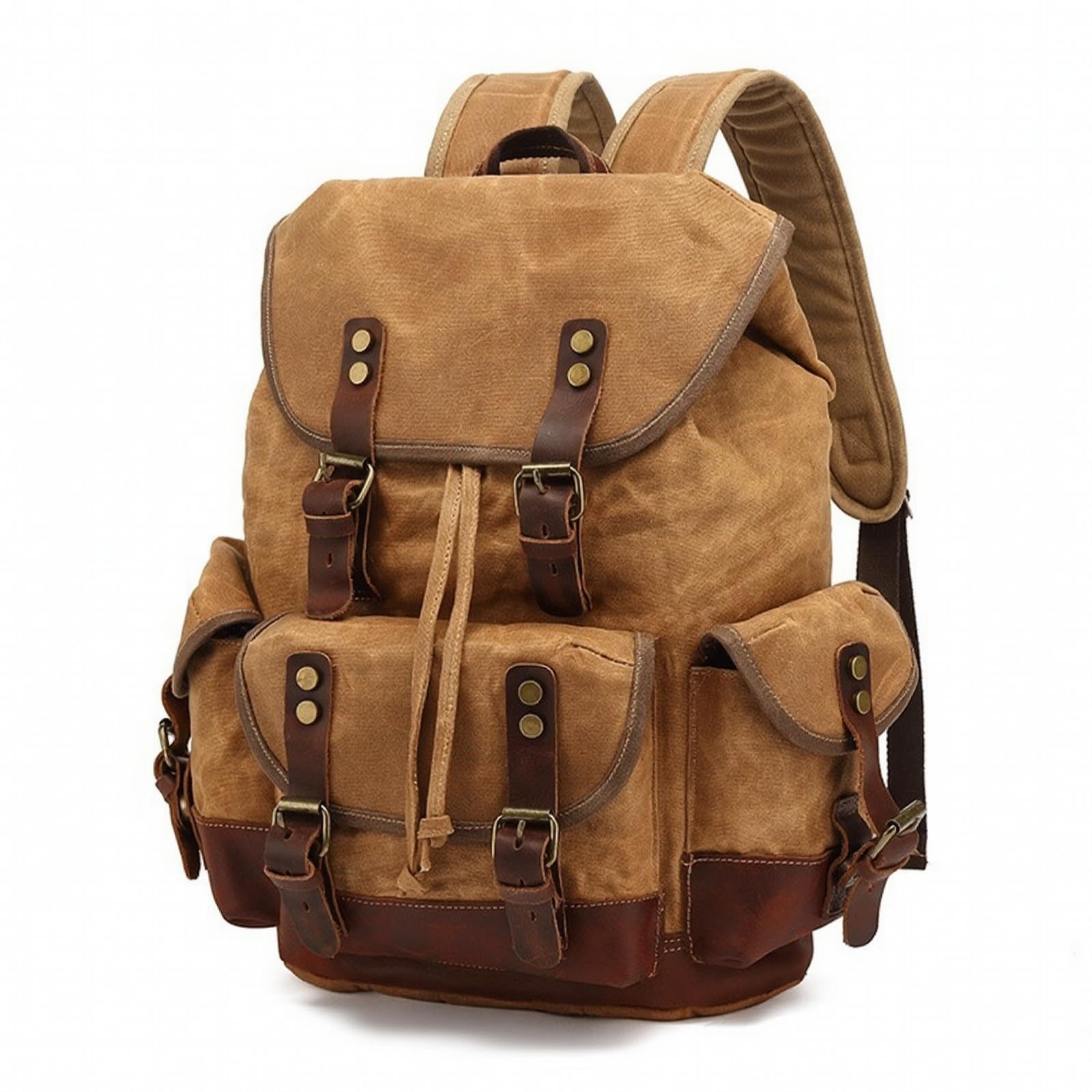 Zaino in Tela Cerata Impermeabile Zaino con Finiture in Pelle Durevole Borsa per Università, Array, color to 2