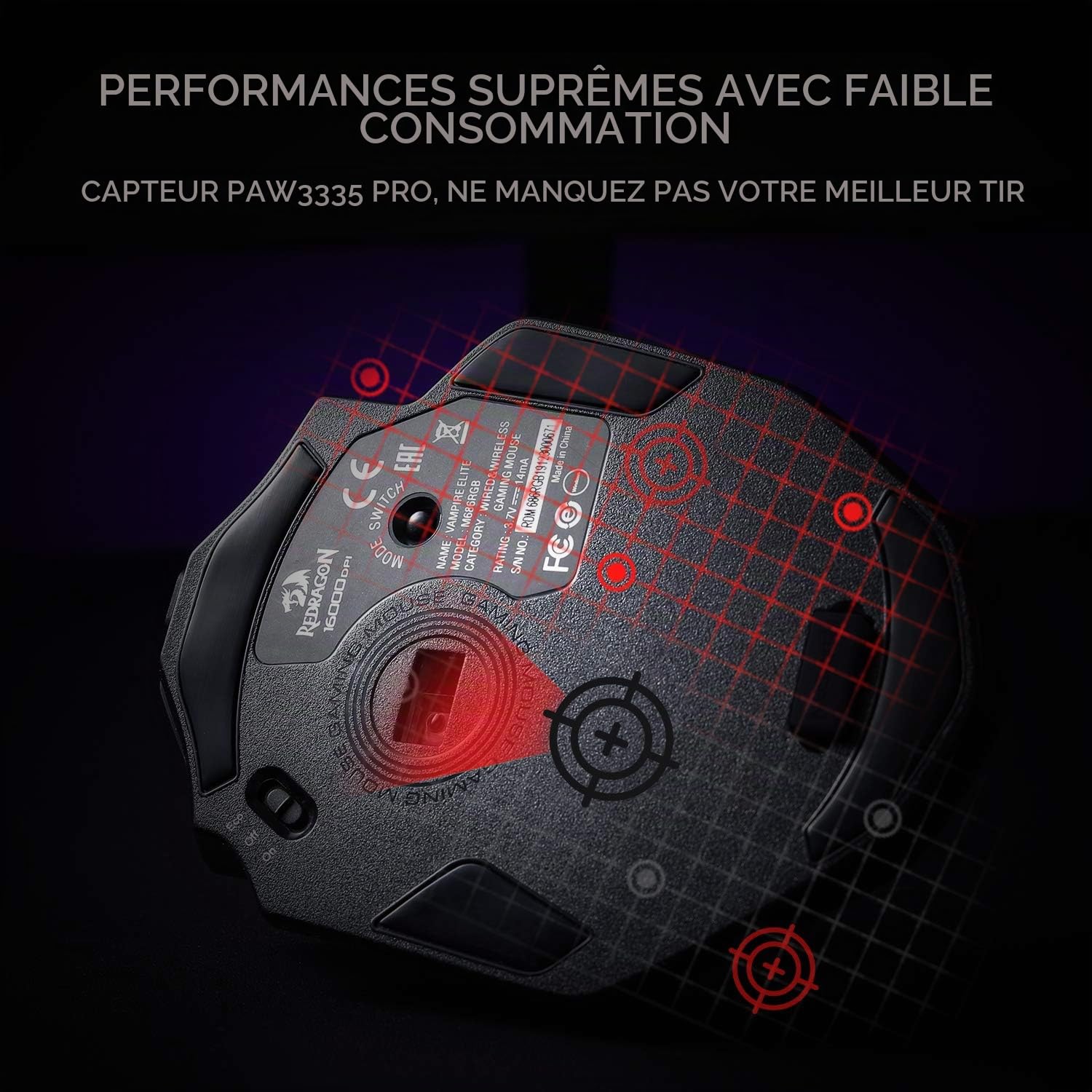 Redragon M686 Souris Gaming sans Fil 16000 DPI Noire