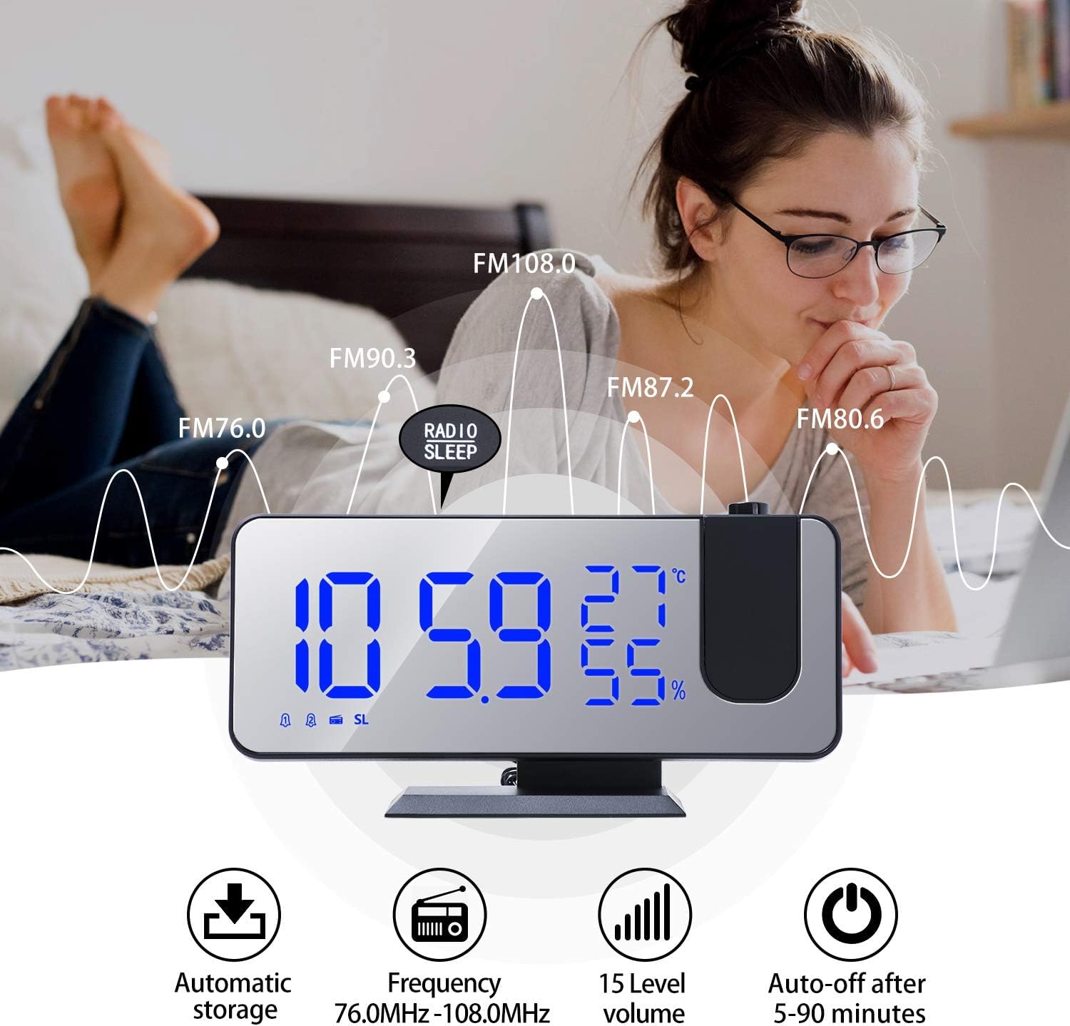 Hsthe Sea Réveil numérique Radio-réveil Portable avec