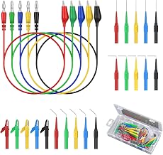 Neoteck 25-Piece Test Lead Set – 15 Stainless Steel Back Probe Pins, 5 Banana Plug to Alligator Clip Leads, 5 Alligator Clips – Multimeter Circuit Testing Kit for Automotive & Electronics