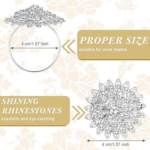 Miniatura 2 de Geiserailie Servilleteros de flores de aleación floral con diamantes de imitación para boda, cumpleaños, Navidad, cena, fiesta, decoración de mesa