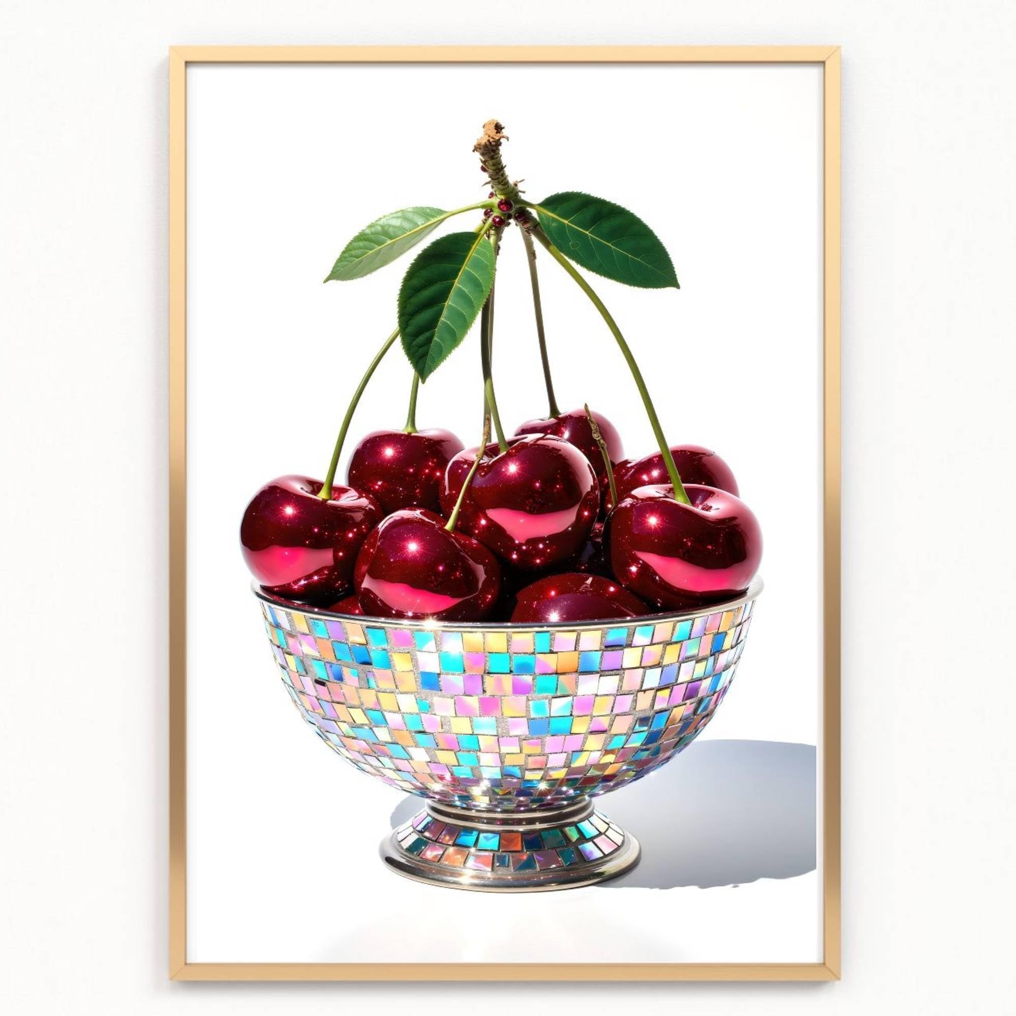 disco mirror ball CHERRY CHERRIES fruit A4 UNFRAMED PRINT PICTURE aesthetic preppy kitchen wall art Home decor Decorating gift