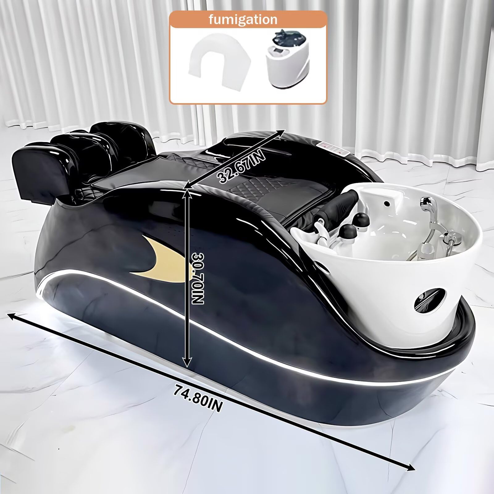 Professionelles Kopf-Spa-Shampoo-Bett – Massageliege mit Intelligenter Ganzkörpermassage, Begasung, Futuristischer, Stimmungsvoller Ambientebeleuchtung, Professionelle Salon-Spa-Ausstattung