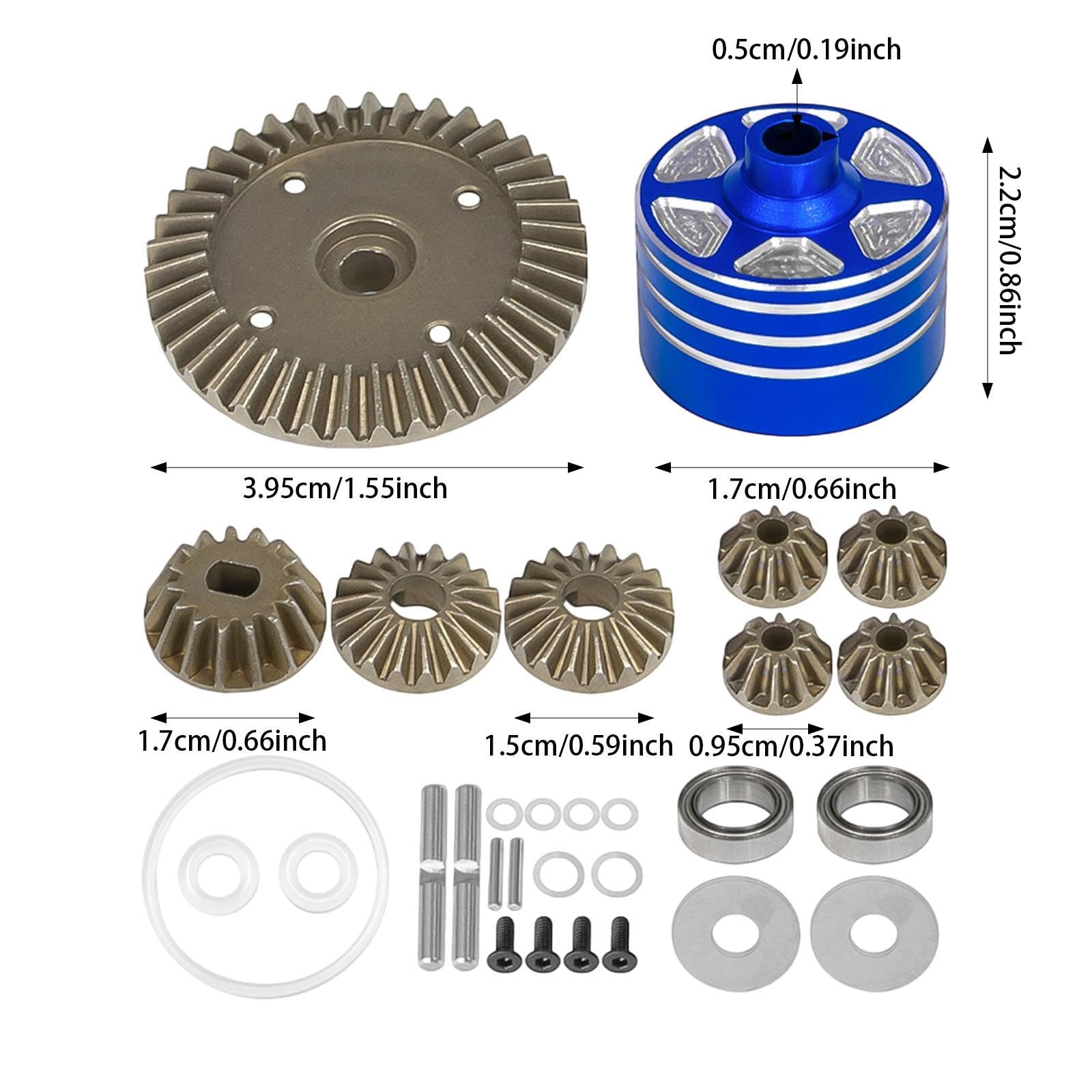 Gralara Engranaje Diferencial RC Kit de Piñones con Caja Piezas de Transmisión para Coche Recambio Aleación Sólida Ajuste Estable Diámetros 3.95c, Azul