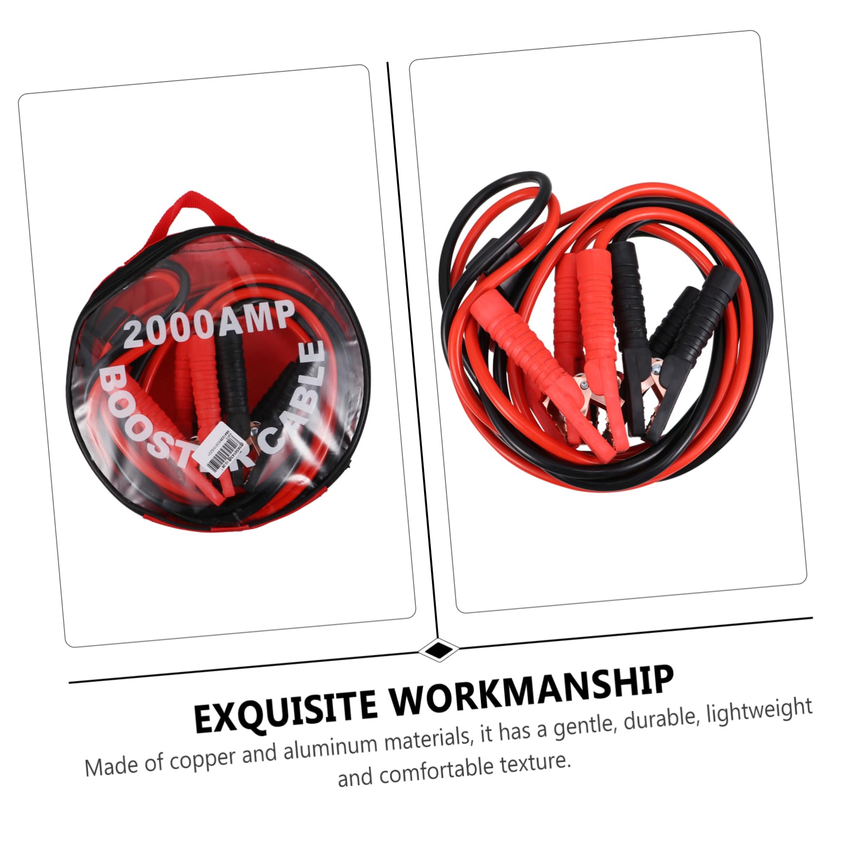 Gatuida Cable de Emergencia para Coche 2000 Pinzas Batería, Cable Arranque Bateria de Cobre-aluminio, Negro, para Camiones y Generadores