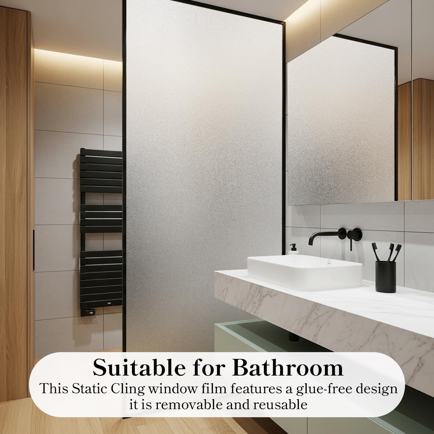 Qualsen Window Privacy Film Frosted Glass Window Film Sparkling Frosted, Static Cling Privacy Films for Bathroom, Home, Office, Kitchen and Living Room (23.6 x 118 inch/60 x 300 cm)