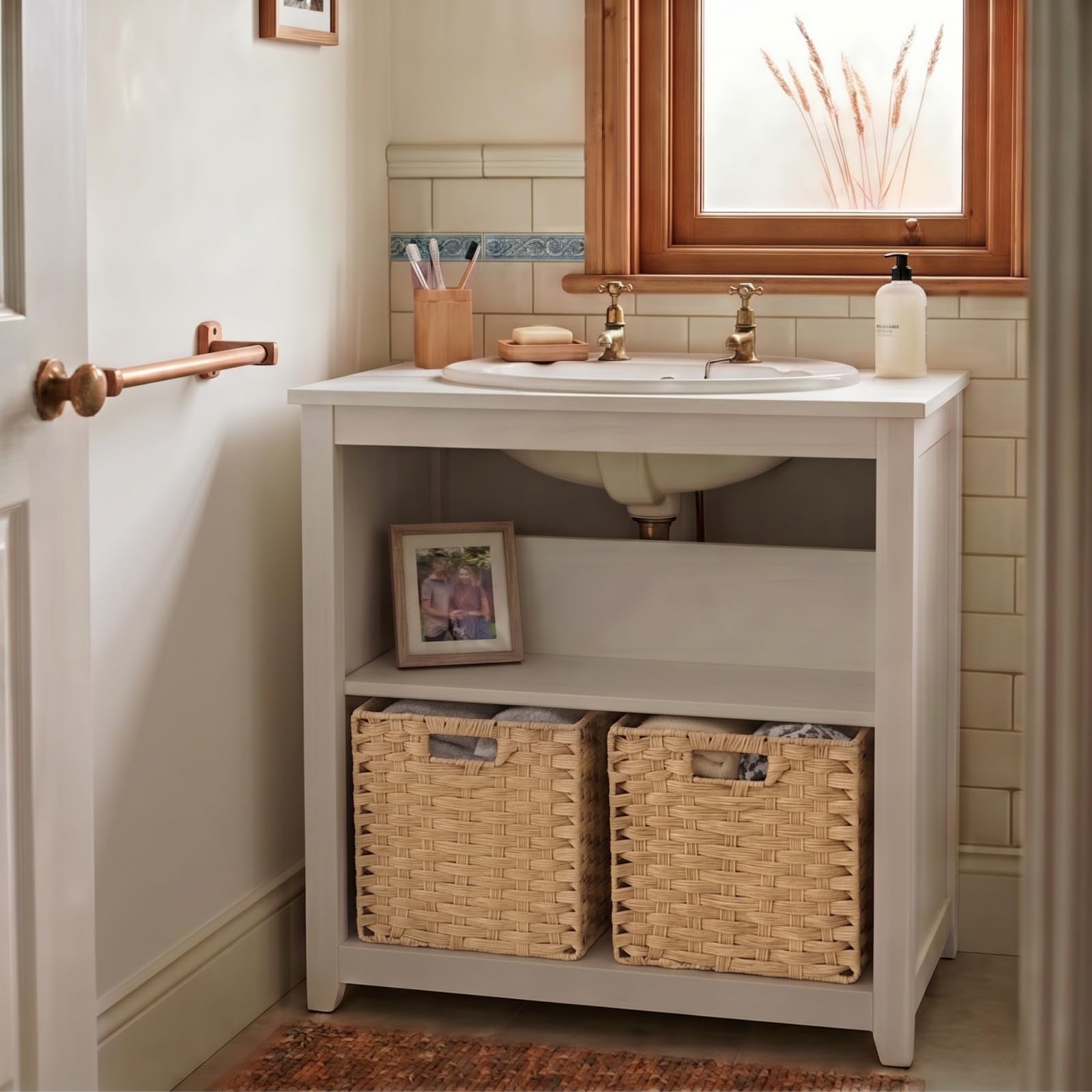 Scatola portaoggetti, 31 x 31 x 31 cm, in finta rattan Kallax, per giocattoli, vestiti, cameretta dei bambini, impermeabile, non ammuffito (4 pezzi, beige chiaro)