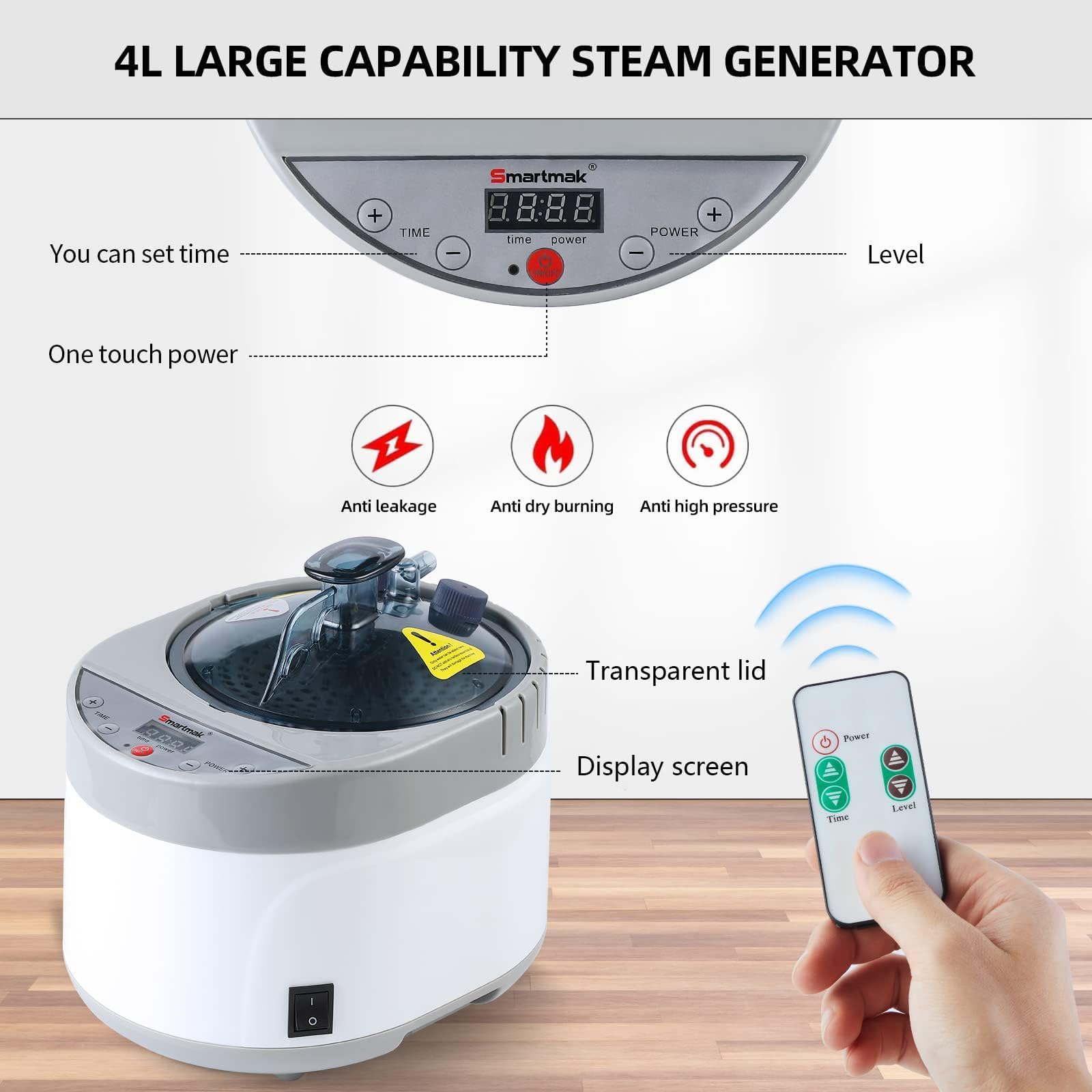 COYEUX Olla de Vapor para Sauna, generador de Vapor para Sauna de SPA en casa de 4 l, con Control Remoto, para desintoxicación Corporal, SPA en casa