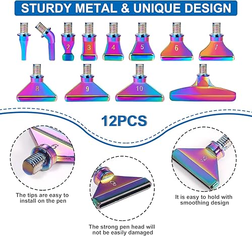 Miniatura 4 de Juego de herramientas de accesorios de bolígrafo de pintura de diamante, 1 bolígrafo de arte de diamante y 12 puntas de rosca de metal colorido,