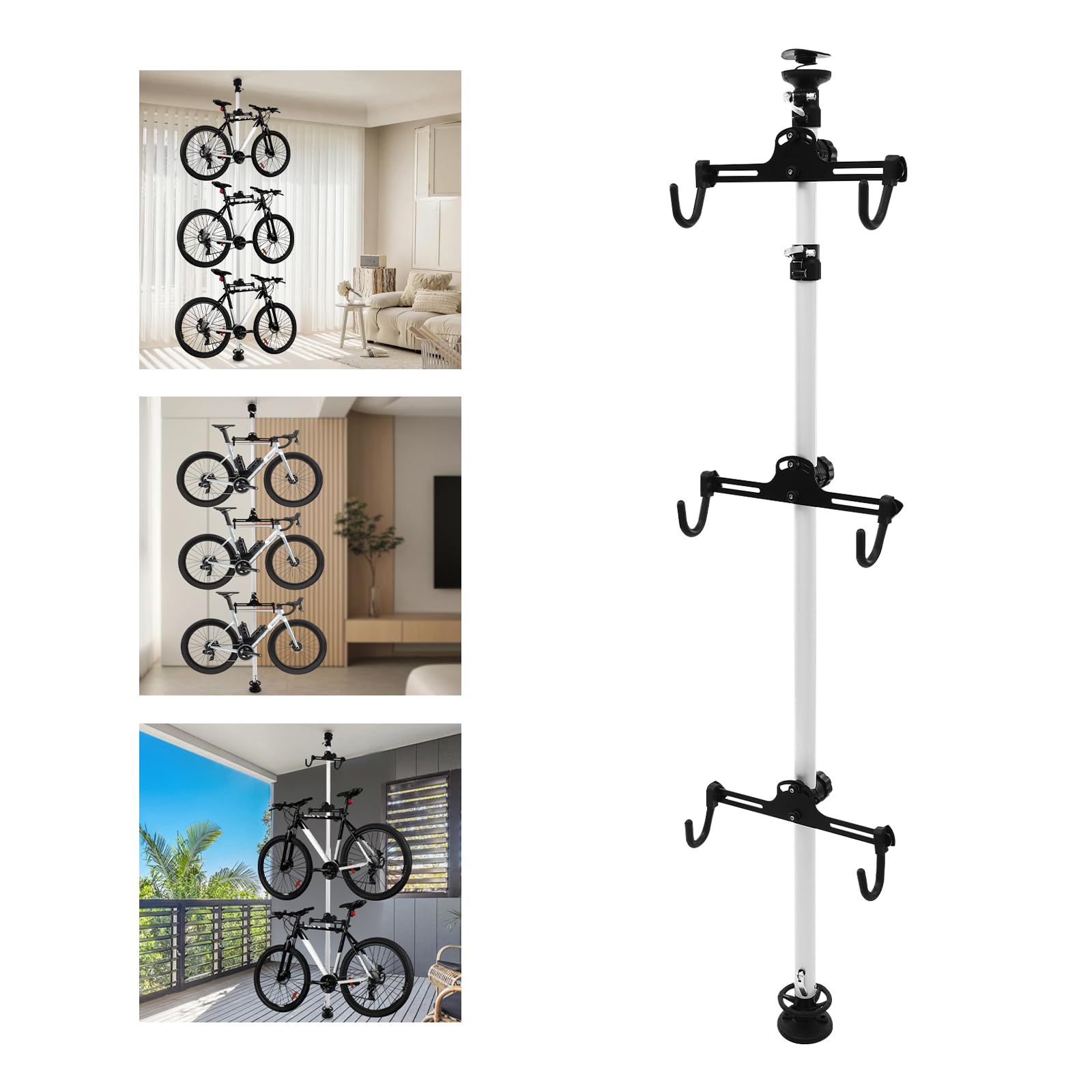 Florchest Bike Storage Rack,Indoor 3 Bike Bicycle Vertical Hanger Floor Parking Rack Storage Stand for Garages or Apartments Hook for Bicycles Mountain or Hybrid Bikes