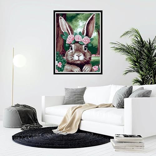 Miniatura 4 de Bimkole Kit de pintura de conejo por números, pintura al óleo de animales sobre lienzo, pintura acrílica para principiantes con pinceles, perfecta