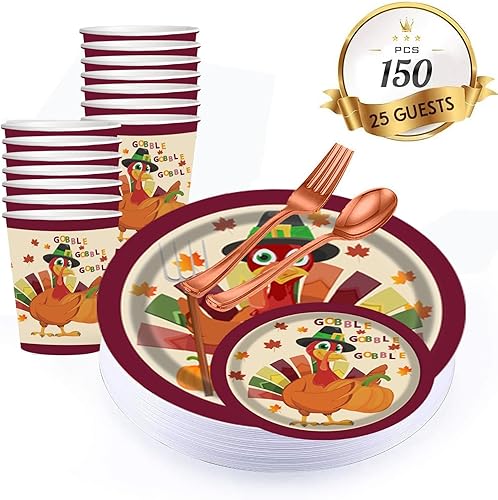 Miniatura 4 de HARVEST TURKEY - Juego de platos de papel para 25 unidades, platos de Gobble Gobble para kIds y Acción de Gracias, otoño, cosecha, vacaciones,