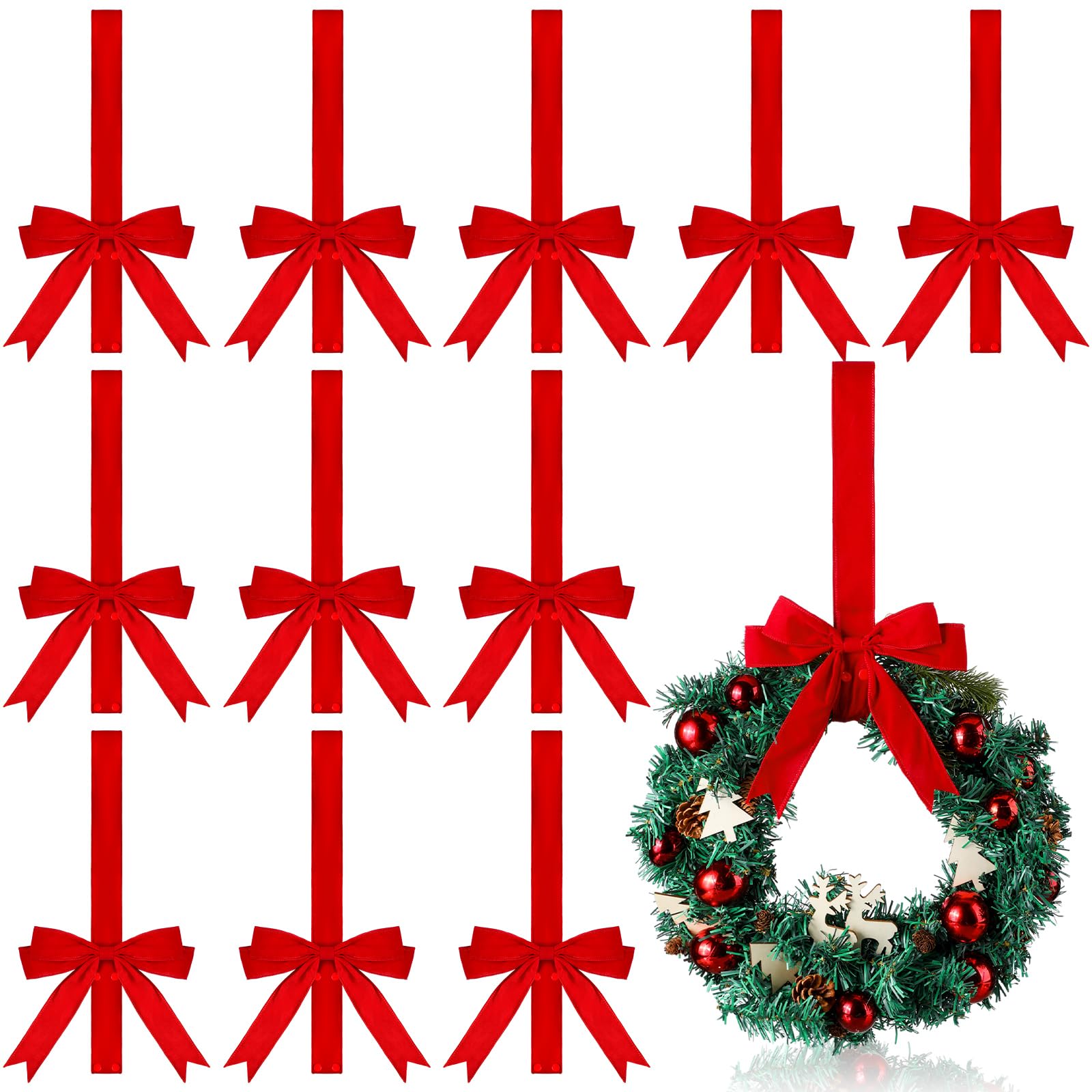 Tudomro 12 Pcs Christmas Bow Wreath Hangers, 26 Inch Red Flannel Hooks