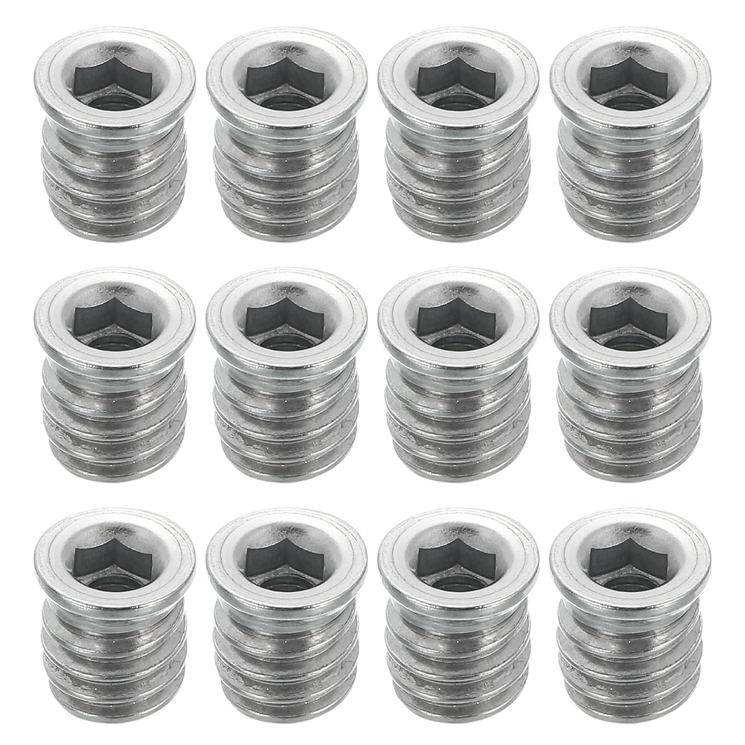 Generic 12Pcs Threaded Inserts Nuts, M5x12mm Hex Socket Drive Nut Inserts for Wood - 304 Stainless Steel Screws Furniture Screw in Nuts Bolt Fastener Connector Wood
